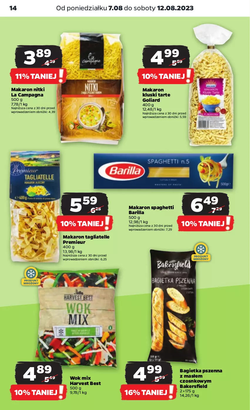 Gazetka promocyjna Netto - Artykuły spożywcze - ważna 07.08 do 12.08.2023 - strona 14 - produkty: Bagietka, Bagietka pszenna, Barilla, Goliard, Makaron, Spaghetti, Tagliatelle