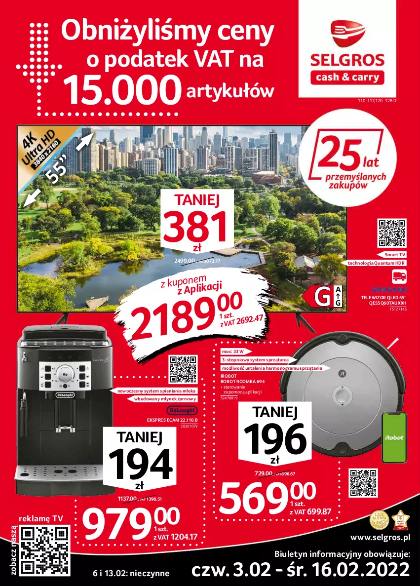 Gazetka promocyjna Selgros - Oferta przemysłowa - ważna 03.02 do 16.02.2022 - strona 1 - produkty: Gra, IRobot, LG, Młynek, Robot, Roomba, Smart tv, Telewizor, Top