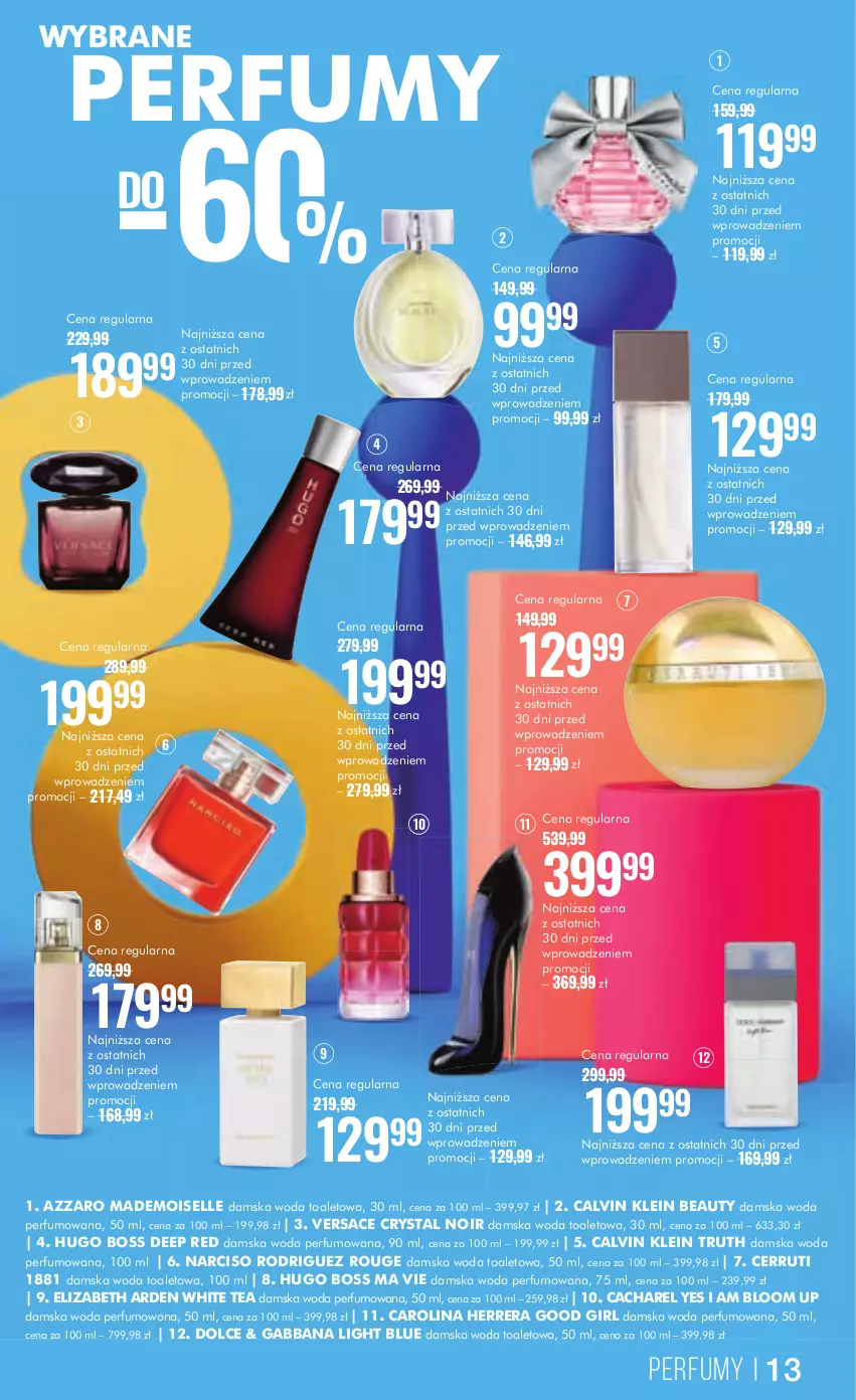 Gazetka promocyjna Super Pharm - Gazetka - ważna 19.03 do 03.04.2024 - strona 13 - produkty: Azzaro, Cacharel, Calvin Klein, Carolina Herrera, Cerruti, Elizabeth Arden, Hugo Boss, Perfum, Versace, Woda, Woda perfumowana, Woda toaletowa