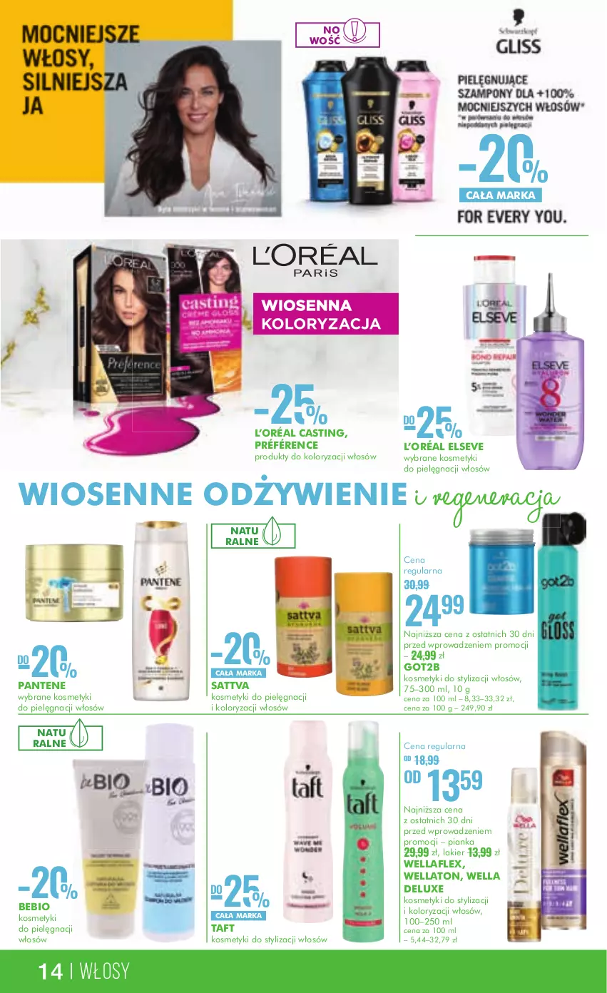 Gazetka promocyjna Super Pharm - Gazetka - ważna 19.03 do 03.04.2024 - strona 14 - produkty: Elseve, Got2b, Kosmetyki do pielęgnacji, L’Oréal, Lakier, Pantene, Taft, Wella, Wellaflex