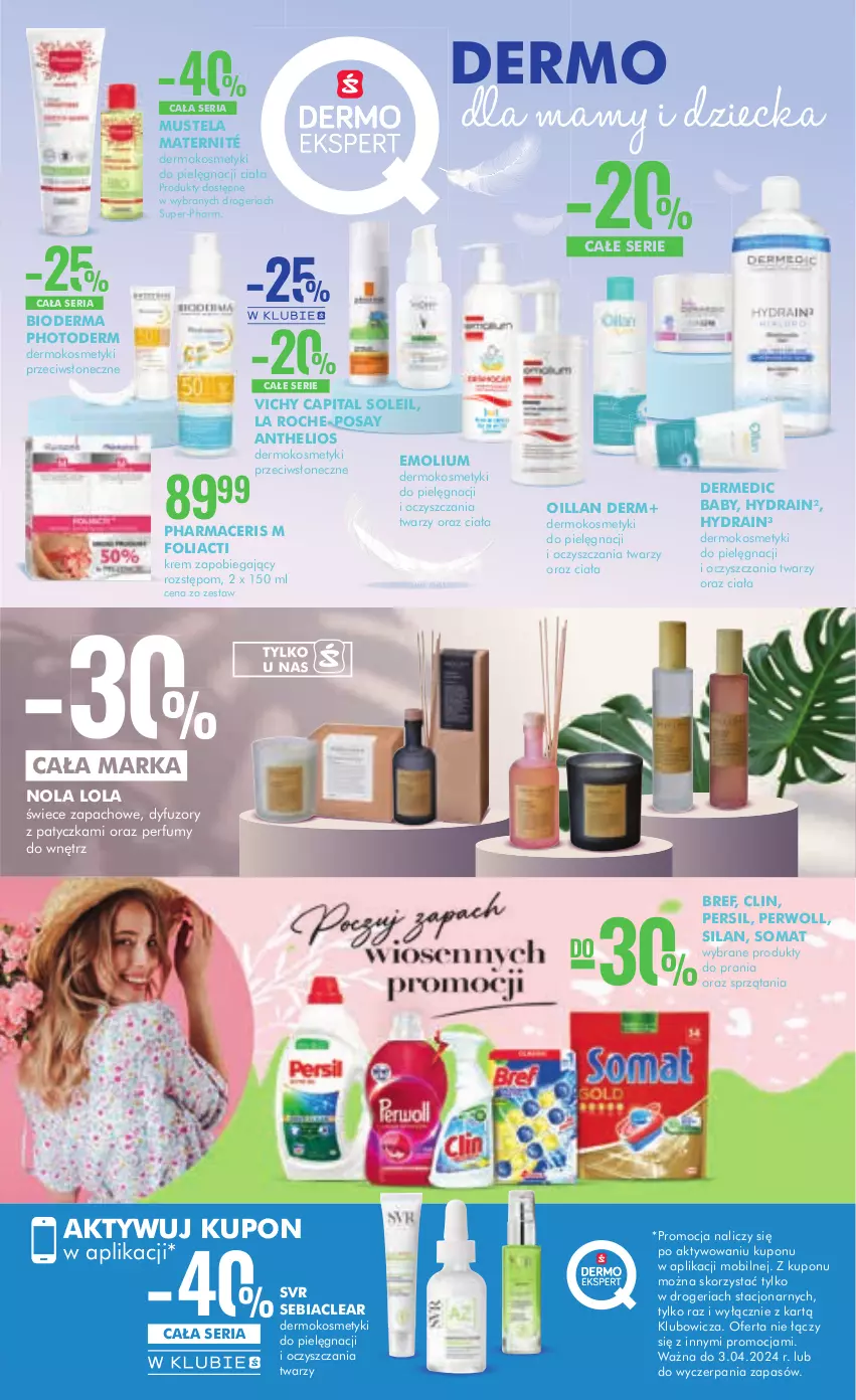 Gazetka promocyjna Super Pharm - Gazetka - ważna 19.03 do 03.04.2024 - strona 7 - produkty: Acer, Bioderma, Bref, Clin, Dermedic, Emolium, Helio, Kosmetyki do pielęgnacji, La Roche-Posay, Mobil, Mus, Mustela, Oillan, Perfum, Persil, Perwoll, Pharmaceris, Ser, Silan, Somat, SVR, Vichy