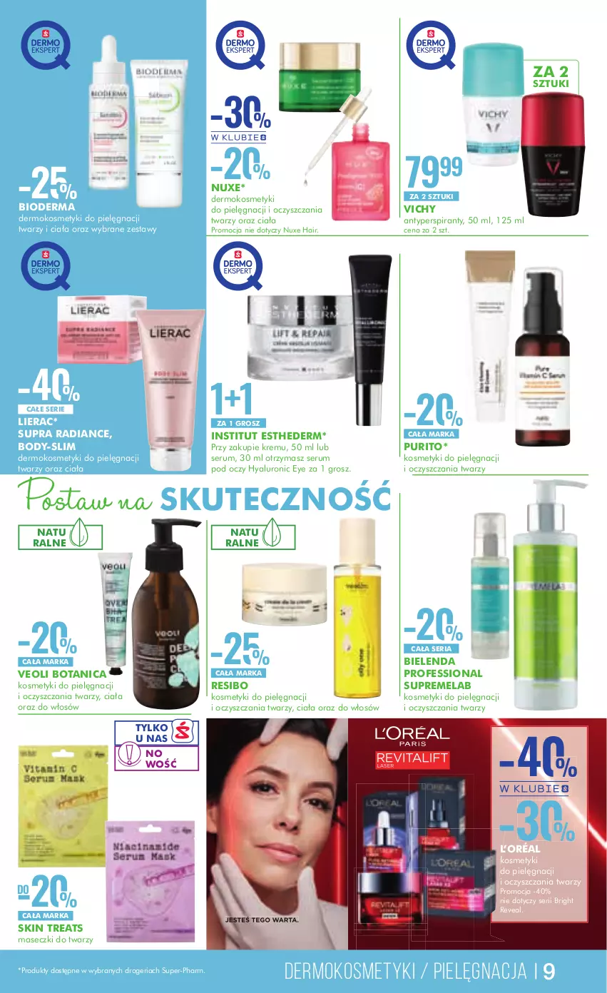 Gazetka promocyjna Super Pharm - Gazetka - ważna 19.03 do 03.04.2024 - strona 9 - produkty: Antyperspirant, Bielenda, Bioderma, Body, Kosmetyki do pielęgnacji, L’Oréal, Lierac, Nuxe, Pur, Rum, Ser, Serum, Serum pod oczy, Veoli Botanica, Vichy