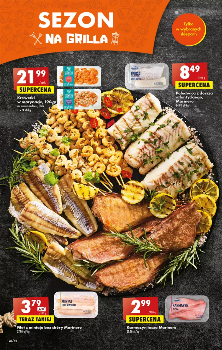 Gazetka promocyjna Biedronka - ważna 01.05 do 06.05.2023 - strona 28 - produkty: Filet z mintaja, Karmazyn tusza, Krewetki, Mintaj, Tusz