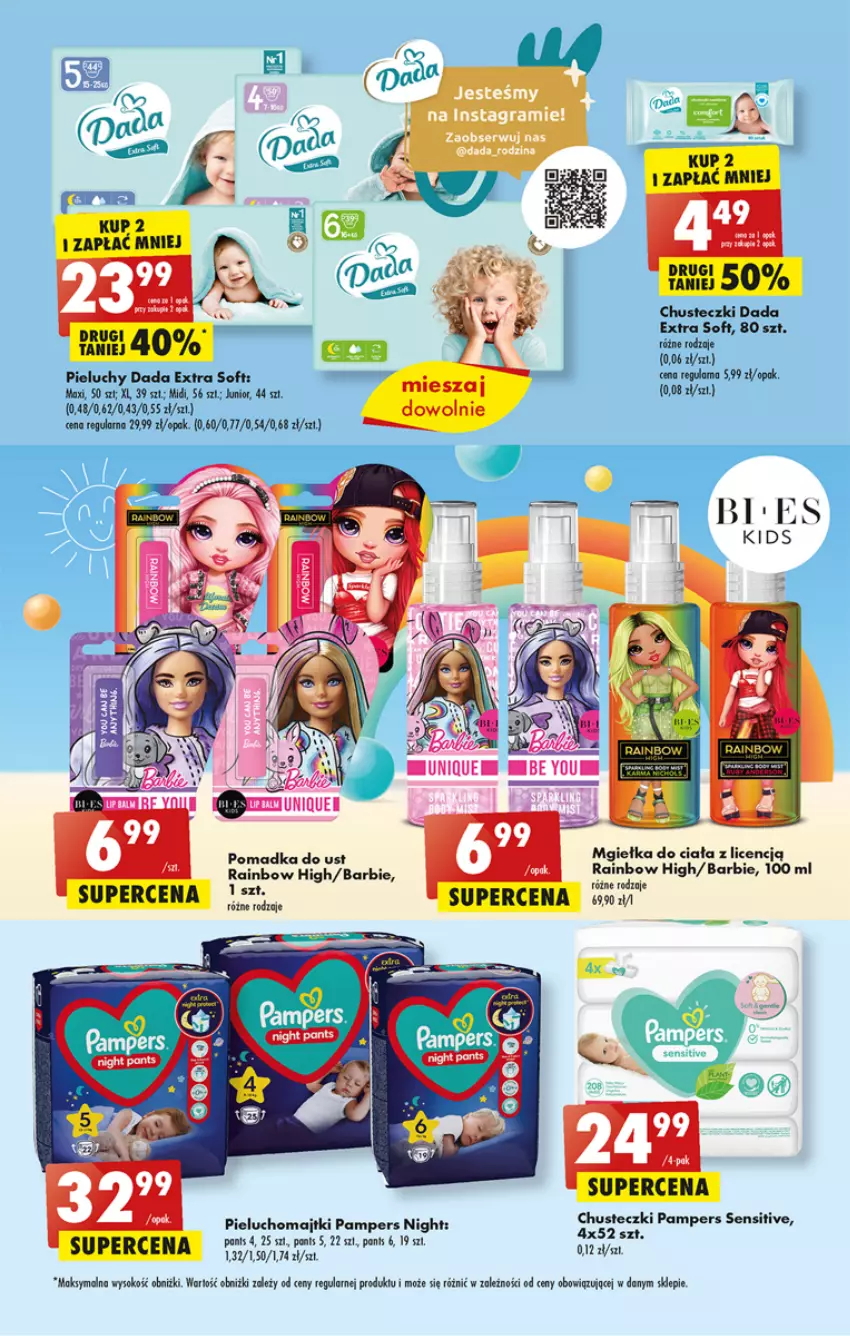 Gazetka promocyjna Biedronka - ważna 01.05 do 06.05.2023 - strona 55 - produkty: Barbie, Chusteczki, Dada, Majtki, Pampers, Pieluchomajtki, Pieluchy, Sok