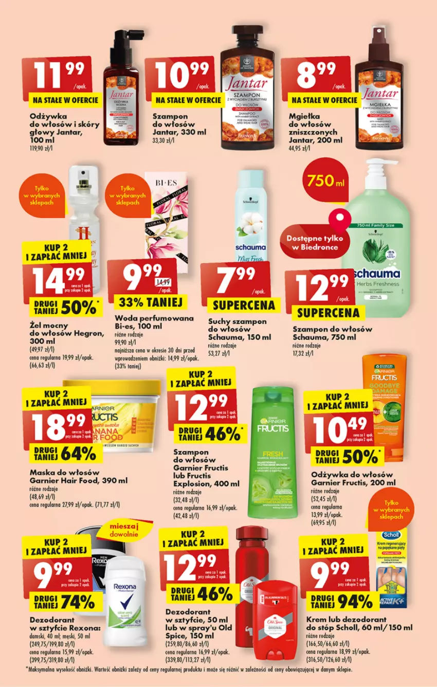 Gazetka promocyjna Biedronka - ważna 01.05 do 06.05.2023 - strona 57 - produkty: Dezodorant, Fructis, Garnier, Hegron, Maska, Maska do włosów, Odzywka do włosów, Old Spice, Perfum, Rexona, Schauma, Scholl, Sok, Szampon