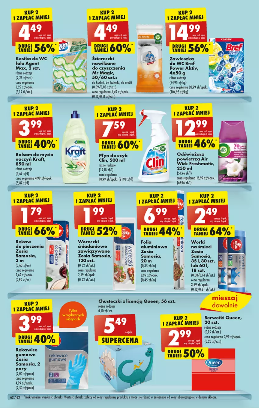 Gazetka promocyjna Biedronka - ważna 01.05 do 06.05.2023 - strona 62 - produkty: Air Wick, Balsam do mycia naczyń, Bref, Chusteczki, Clin, Danio, Do mycia naczyń, Fa, Kostka do wc, Odświeżacz powietrza, Piec, Płyn do szyb, Rękawice, Ser, Serwetki