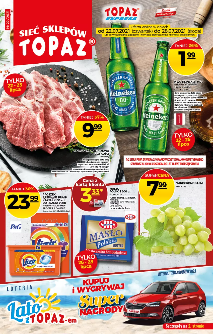 Gazetka promocyjna Topaz - Gazetka - ważna 22.07 do 28.07.2021 - strona 1 - produkty: Mleko, Mlekovita, Piwo, Top, Vizir, Wino