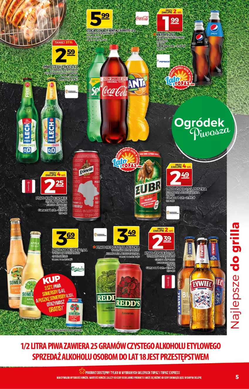 Gazetka promocyjna Topaz - Gazetka - ważna 22.07 do 28.07.2021 - strona 5 - produkty: Gra, Grill, Pepsi, Piwa, Piwo, Sok, Somersby, Top