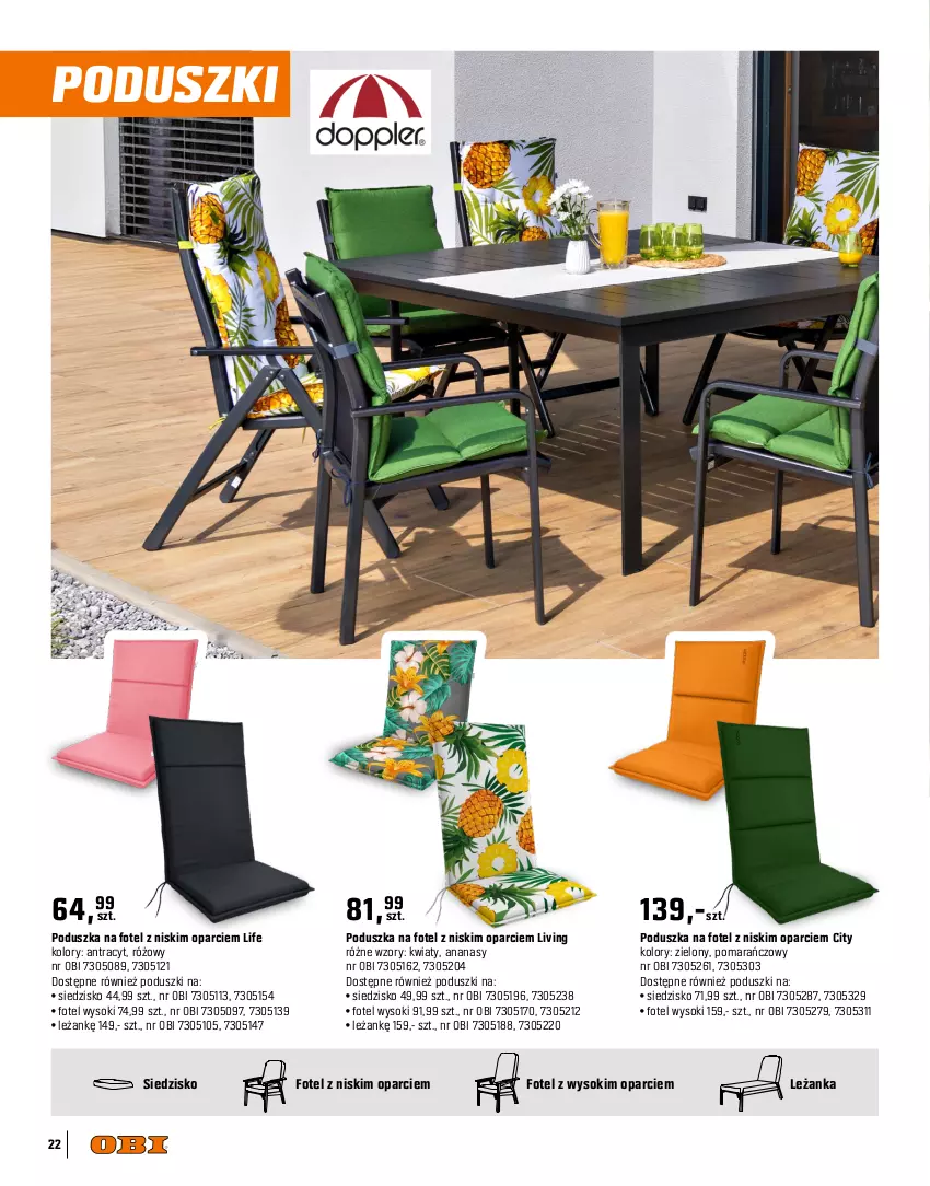 Gazetka promocyjna Obi - Gazetka OBI - ważna 09.04 do 30.09.2025 - strona 22 - produkty: Ananas, Fotel, Grill, Grill gazowy, Leżanka, Poduszka, Siedzisko, Sok, Stolik, Termometr