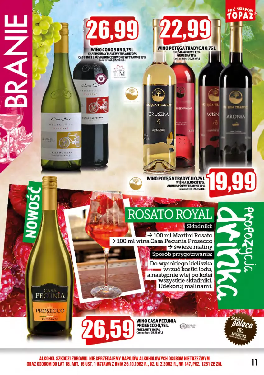 Gazetka promocyjna Topaz - Gazetka - ważna 01.07 do 31.07.2023 - strona 11 - produkty: Aronia, BIC, Chardonnay, Maliny, Martini, Prosecco, Sok, Wino