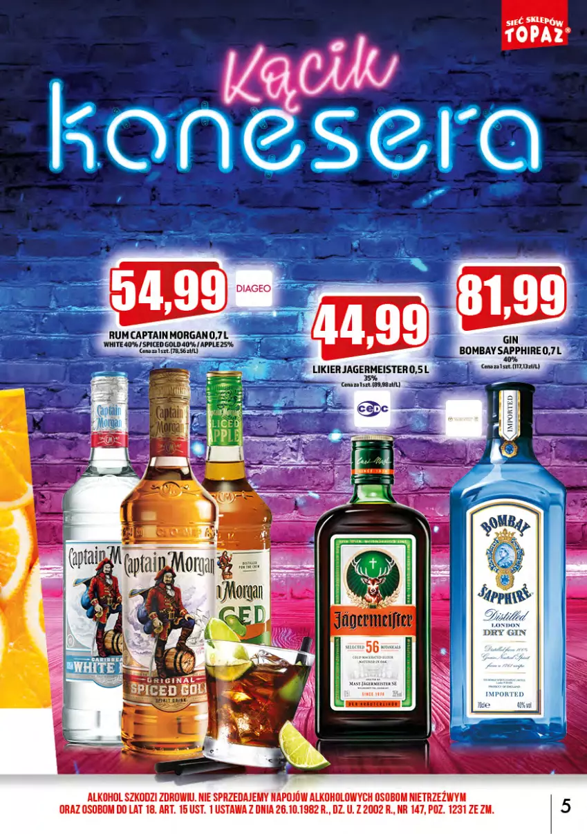 Gazetka promocyjna Topaz - Gazetka - ważna 01.07 do 31.07.2023 - strona 5 - produkty: Captain Morgan, Jagermeister, Likier, Rum