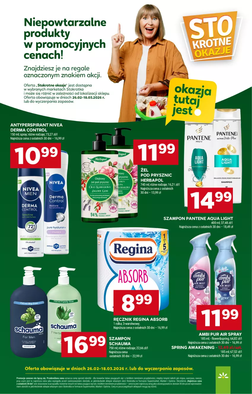 Gazetka promocyjna Stokrotka - Market - ważna 12.03 do 18.03.2026 - strona 15 - produkty: Ambi Pur, Antyperspirant, Control, Gin, Nivea, Pantene, Pur, Ręcznik, Schauma, Szampon