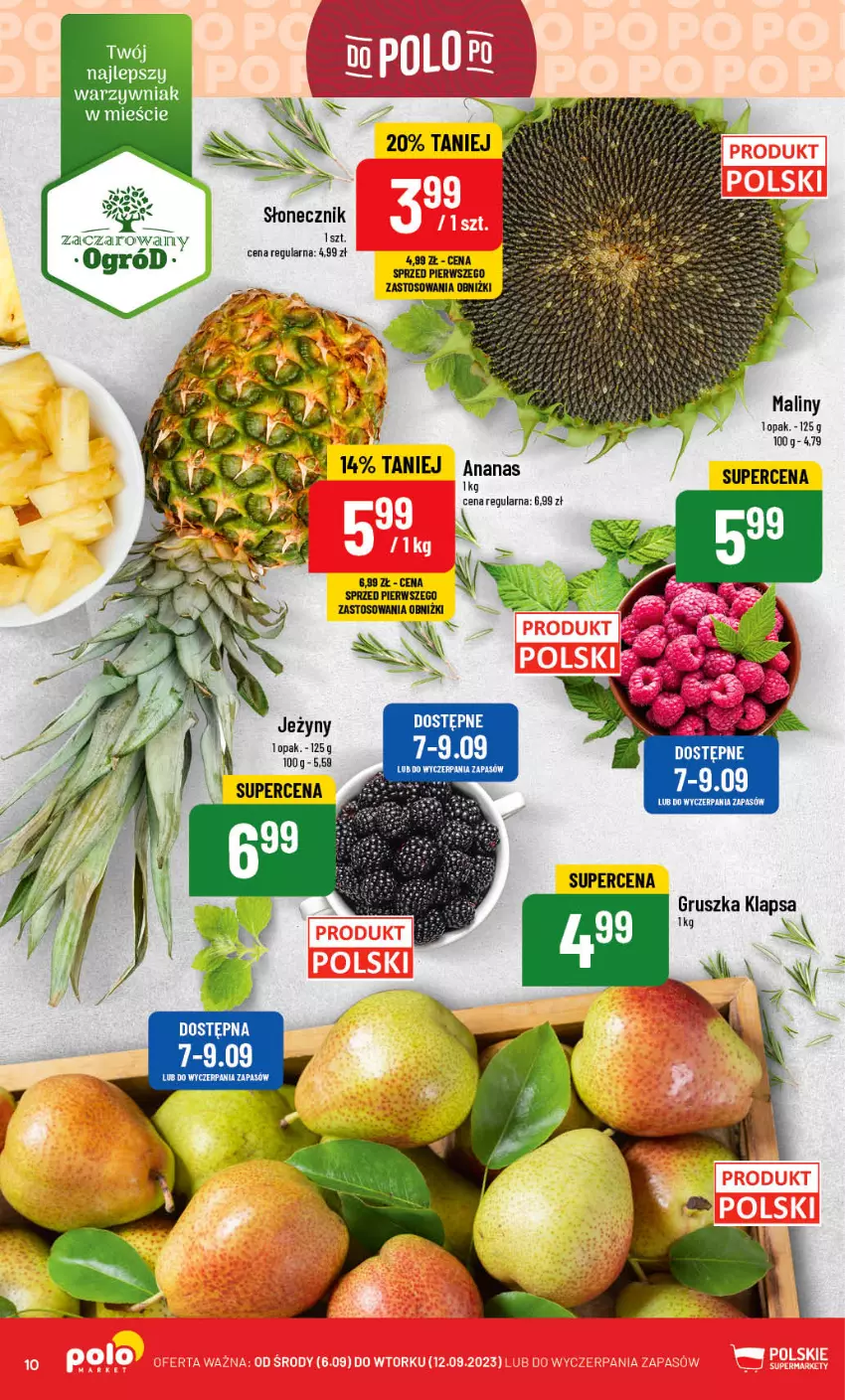 Gazetka promocyjna PoloMarket - Gazetka pomocyjna - ważna 06.09 do 12.09.2023 - strona 10 - produkty: Ananas, Jeżyny, Maliny, Ogród