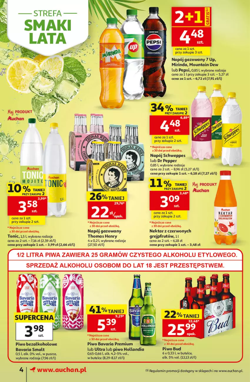 Gazetka promocyjna Auchan - Gazetka 30 Lat Supermarket Auchan - ważna 09.07 do 15.07.2026 - strona 4 - produkty: Gra, Grejpfrut, Mirinda, Napój, Napój gazowany, Nektar, Pepsi, Piwa, Piwo, Schweppes