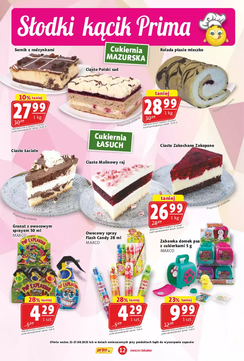 Gazetka promocyjna Prim Market - ważna 21.08 do 27.08.2025 - strona 12 - produkty: Candy, Cukier, Gra, Granat, Koc, Mleczko, Ptasie mleczko, Rolada, Ser, Zabawka