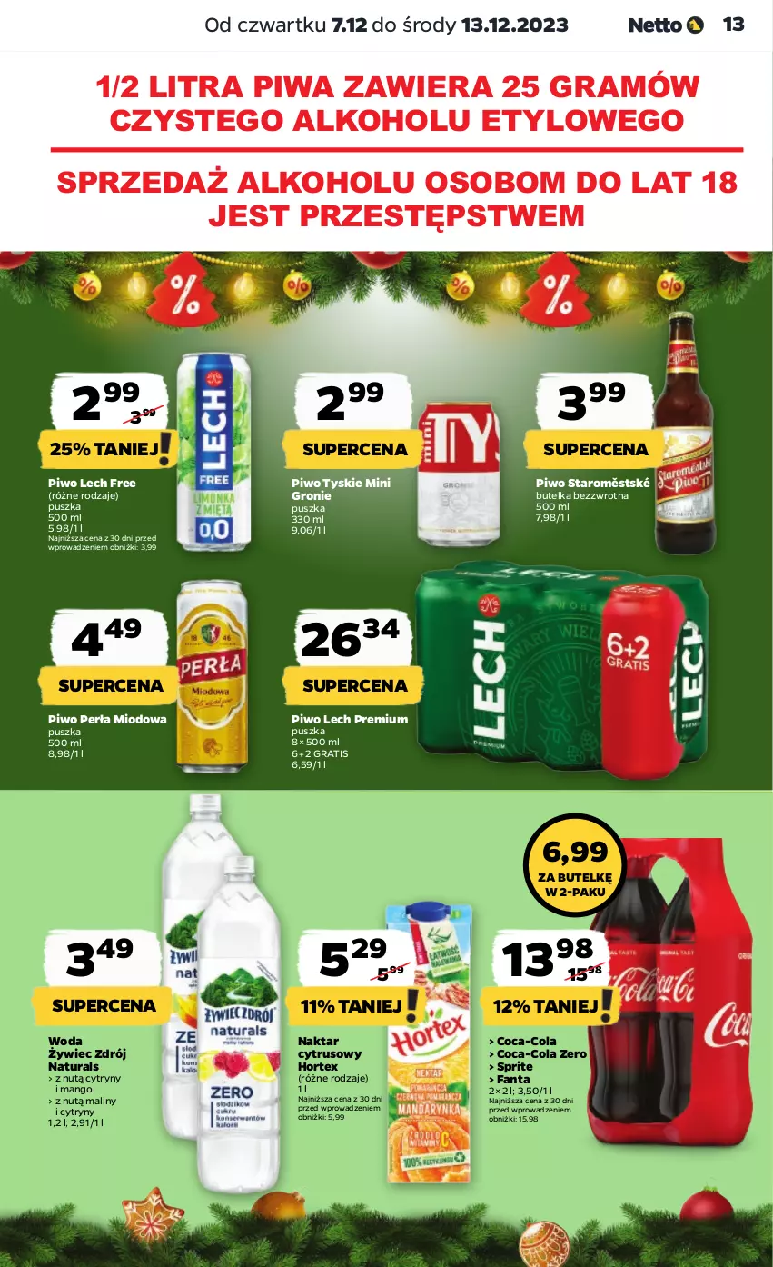 Gazetka promocyjna Netto - Artykuły spożywcze - ważna 07.12 do 13.12.2023 - strona 13 - produkty: Coca-Cola, Cytryny, Fa, Fanta, Gra, Hortex, Lech Premium, Maliny, Mango, Perła, Piwa, Piwo, Sprite, Tyskie, Woda