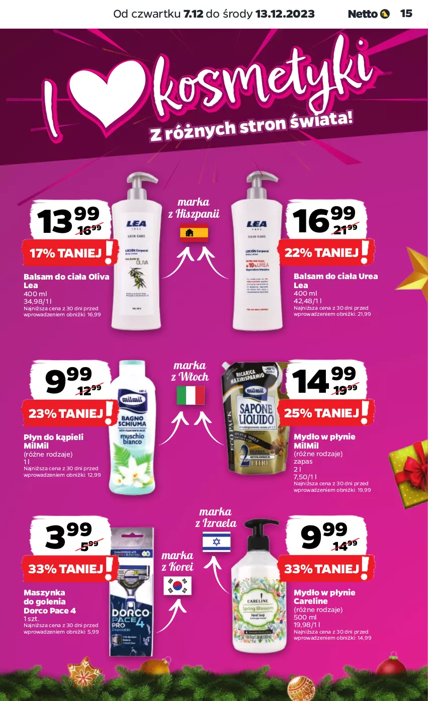 Gazetka promocyjna Netto - Artykuły spożywcze - ważna 07.12 do 13.12.2023 - strona 15 - produkty: Balsam do ciała, Maszynka, Maszynka do golenia, Mydło, Mydło w płynie, Płyn do kąpieli, Szynka