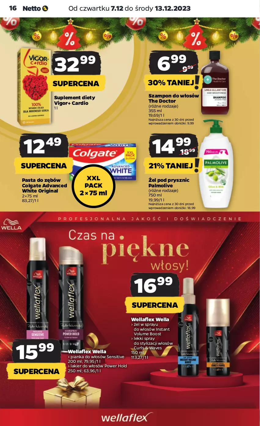 Gazetka promocyjna Netto - Artykuły spożywcze - ważna 07.12 do 13.12.2023 - strona 16 - produkty: Colgate, Gin, Lakier, Lakier do włosów, LG, Palmolive, Pasta do zębów, Pianka do włosów, Suplement diety, Szampon, Wella, Wellaflex