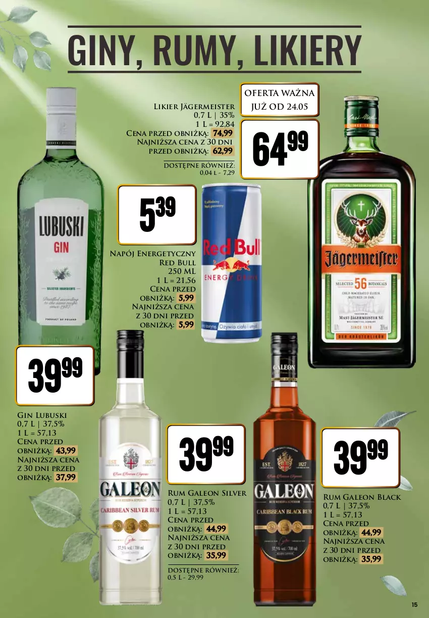 Gazetka promocyjna Dino - Katalog alkoholowy / maj 2024 - ważna 27.05 do 01.06.2024 - strona 15 - produkty: Gin, Lack, Leon, Likier, Napój, Napój energetyczny, Red Bull, Rum