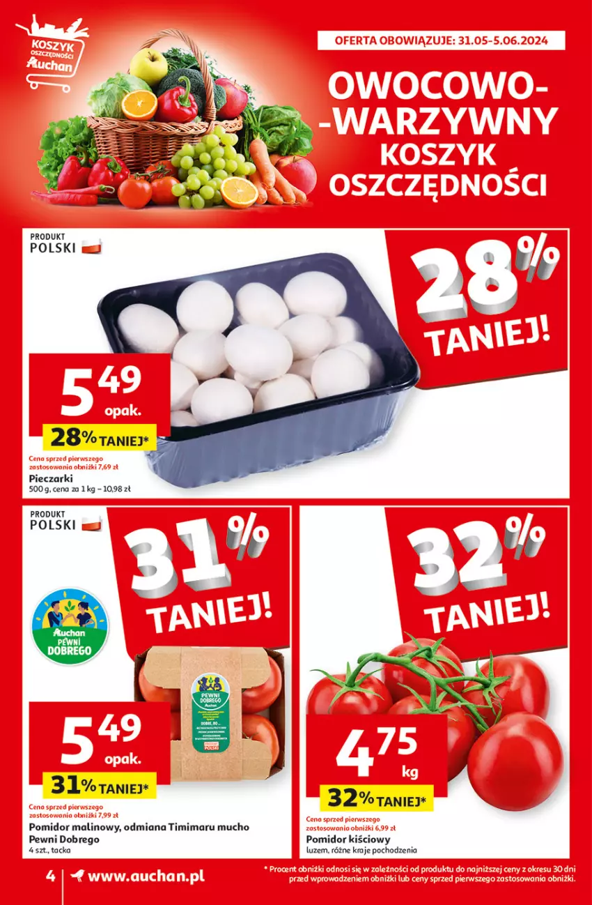 Gazetka promocyjna Auchan - Gazetka CENY W DÓŁ Supermarket Auchan - ważna 31.05 do 05.06.2024 - strona 4 - produkty: Piec, Pomidor malinowy