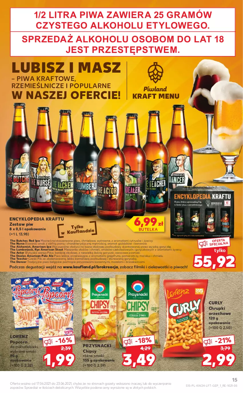 Gazetka promocyjna Kaufland - OFERTA TYGODNIA - ważna 17.06 do 23.06.2021 - strona 15 - produkty: Chipsy, Chrupki, Fa, Gra, Grejpfrut, LG, Lorenz, Morela, Piwa, Piwo, Popcorn, Przysnacki, Sok