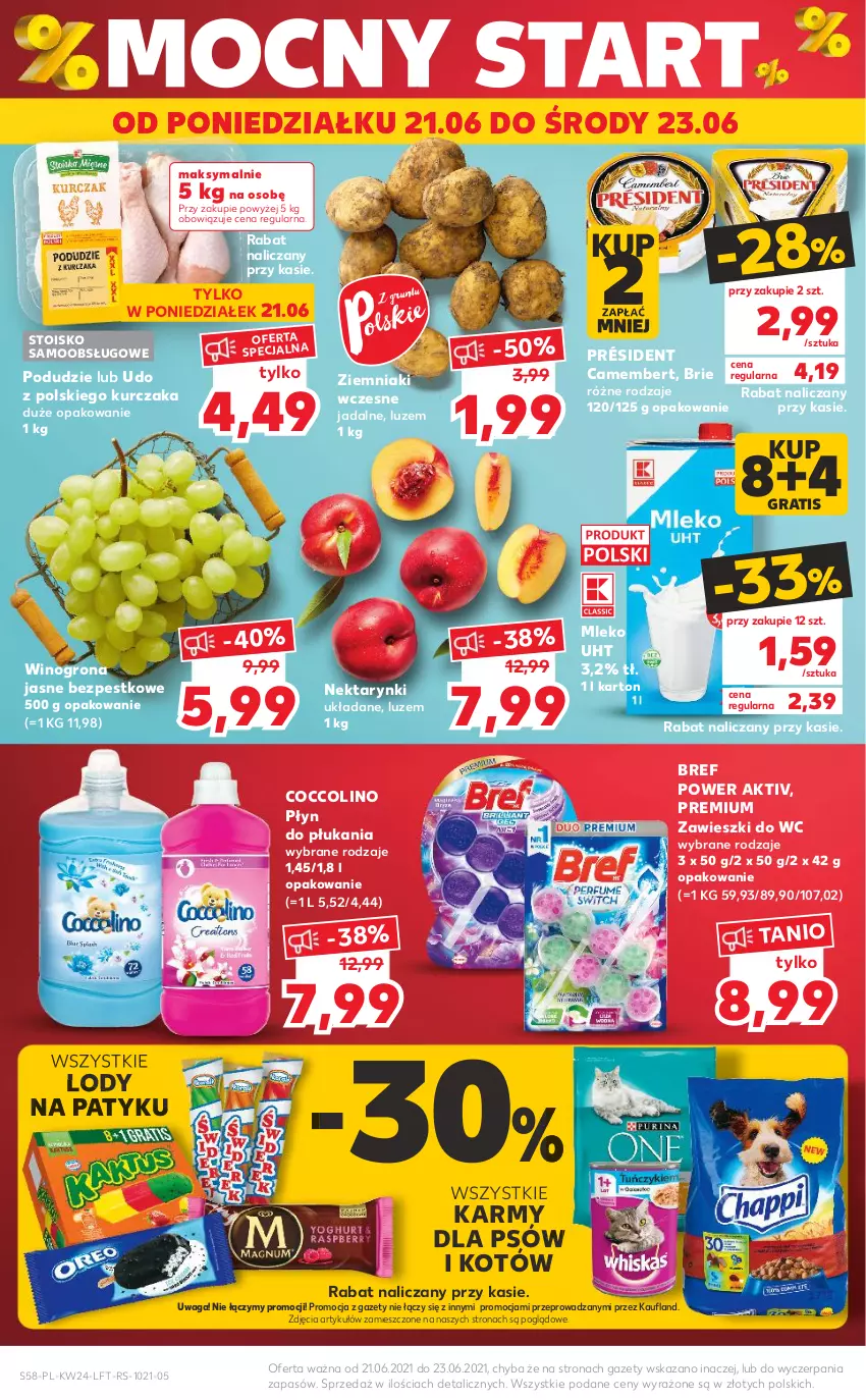 Gazetka promocyjna Kaufland - OFERTA TYGODNIA - ważna 17.06 do 23.06.2021 - strona 58 - produkty: Bref, Brie, Camembert, Coccolino, Gra, Kurczak, Lody, Mleko, Nektar, Płyn do płukania, Président, Waga, Wino, Winogrona, Zawieszki, Ziemniaki