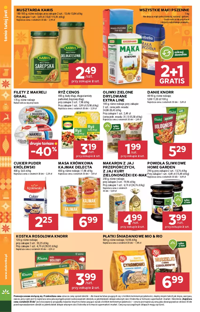 Gazetka promocyjna Stokrotka - Market - ważna 18.12 do 21.12.2025 - strona 18 - produkty: Cenos, Cukier, Cukier puder, Danio, Delecta, Gra, Graal, Kamis, Knorr, Królewski, Makaron, Masa krówkowa, Mięso, Mus, Musztarda, Oliwki, Oliwki zielone, Owoce, Puder, Ryż, Warzywa