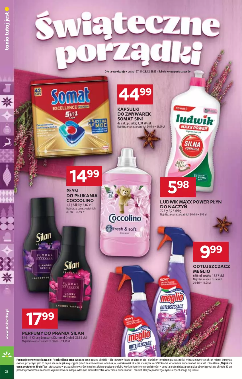 Gazetka promocyjna Stokrotka - Market - ważna 18.12 do 21.12.2025 - strona 28 - produkty: Coccolino, Ludwik, Mięso, Odtłuszczacz, Owoce, Perfum, Płyn do płukania, Silan, Somat, Warzywa