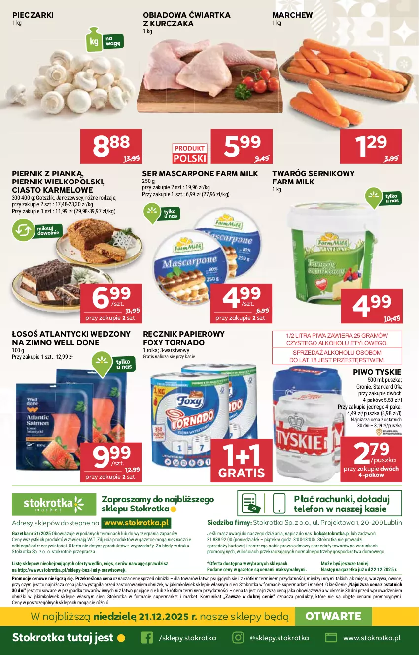 Gazetka promocyjna Stokrotka - Market - ważna 18.12 do 21.12.2025 - strona 32 - produkty: Dres, Fa, Farm Milk, Foxy, Gra, JBL, Kurczak, Mascarpone, Mięso, O nas, Owoce, Papier, Piec, Piernik, Piwa, Piwo, Ręcznik, Ser, Telefon, Twaróg, Tyskie, Wagi, Warzywa