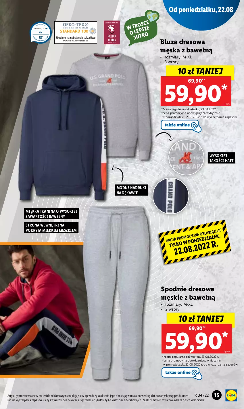 Gazetka promocyjna Lidl - GAZETKA - ważna 22.08 do 28.08.2022 - strona 15 - produkty: Bluza, Bluza dresowa, Dres, Sok, Spodnie, Spodnie dresowe