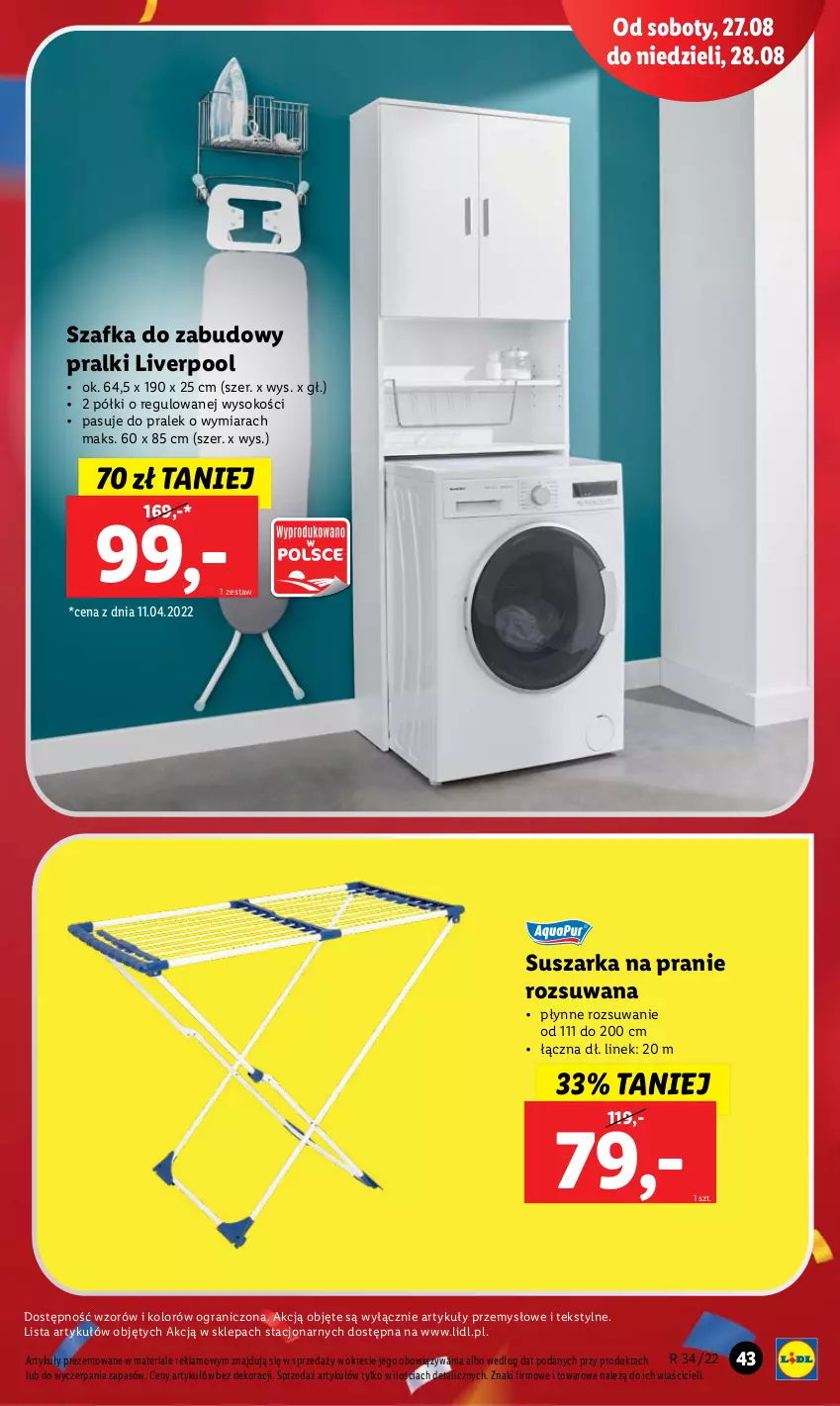 Gazetka promocyjna Lidl - GAZETKA - ważna 22.08 do 28.08.2022 - strona 45 - produkty: Gra, Pralki, Sok, Suszarka, Suszarka na pranie, Szafka