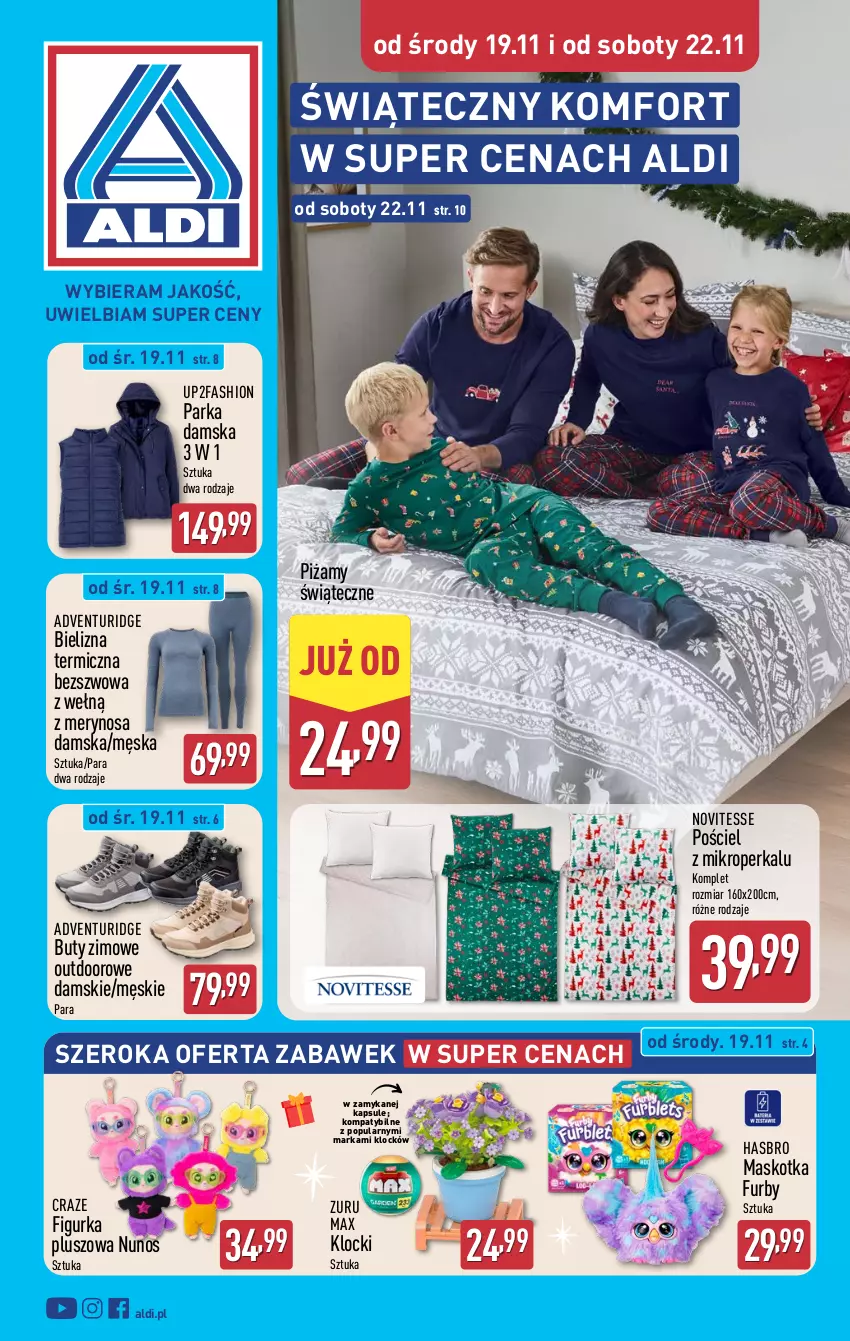 Gazetka promocyjna Aldi - Artykuły przemysłowe i tekstylia - ważna 19.11 do 22.11.2025 - strona 1 - produkty: Bielizna, Buty, Buty zimowe, Fa, Hasbro, Klocki, Parka, Pościel