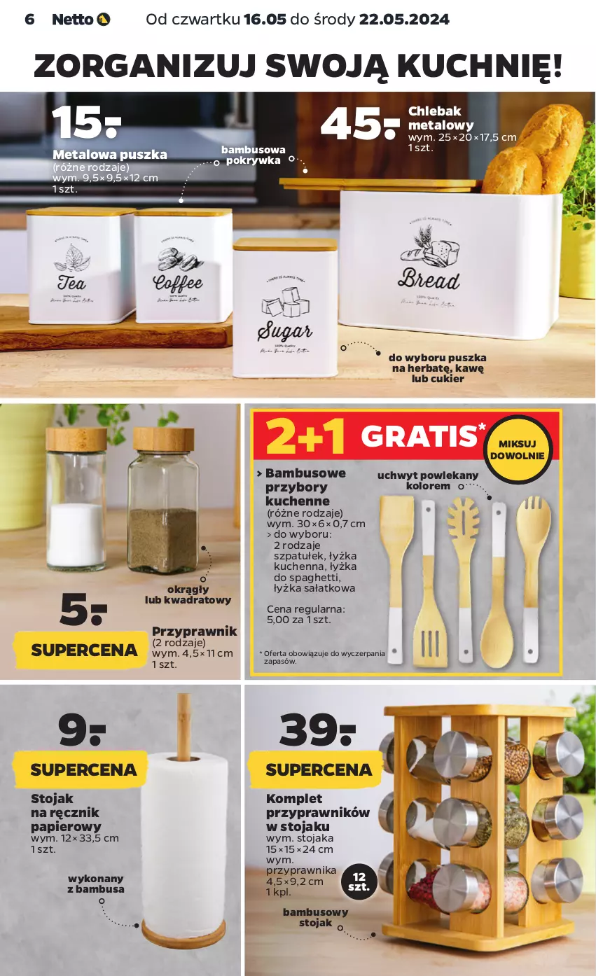 Gazetka promocyjna Netto - Akcesoria i dodatki - ważna 16.05 do 22.05.2024 - strona 6 - produkty: Chleb, Chlebak, Cukier, Gra, Papier, Przybory kuchenne, Ręcznik, Sałat, Spaghetti, Stojak