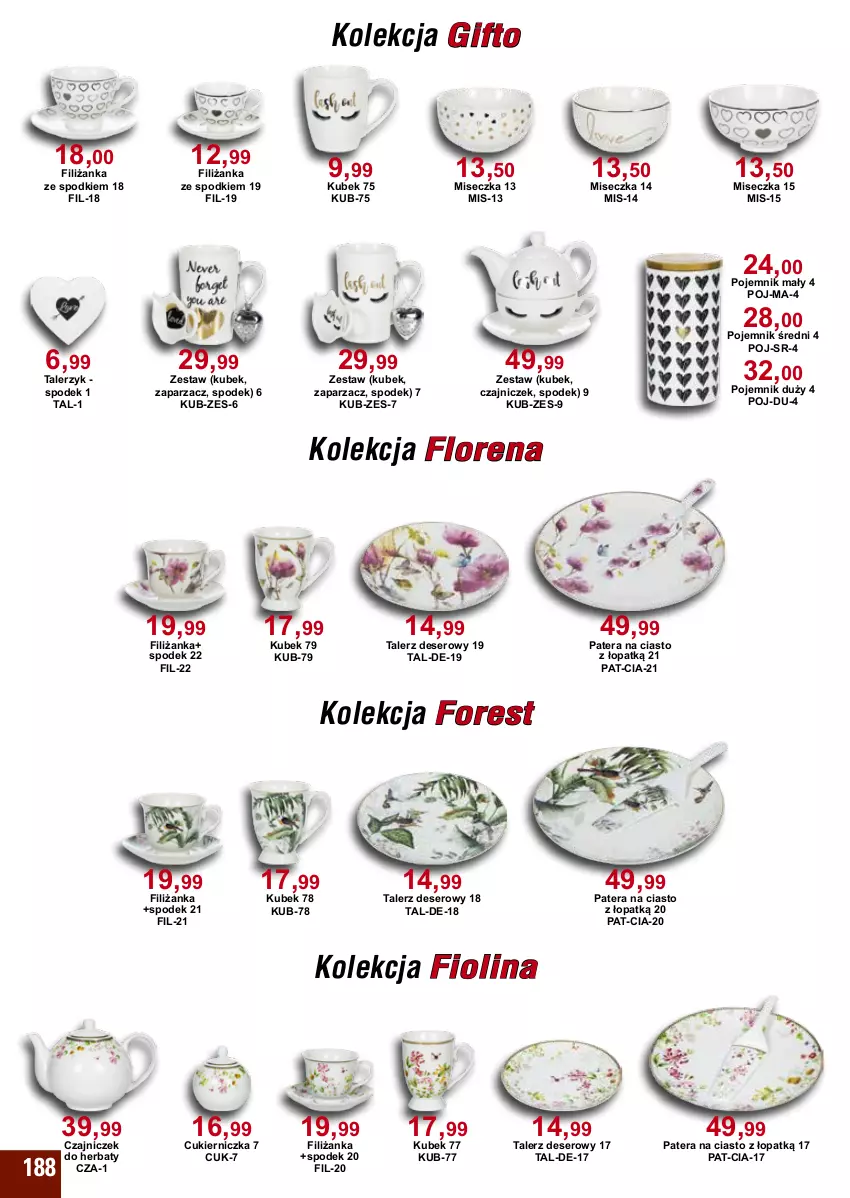 Gazetka promocyjna Bodzio - ważna 01.10 do 31.12.2024 - strona 188 - produkty: Cukier, Deser, Filiżanka, Kubek, Miseczka, Patera na ciasto, Pojemnik, Ser, Talerz, Talerz deserowy, Talerzyk, Tera, Zaparzacz