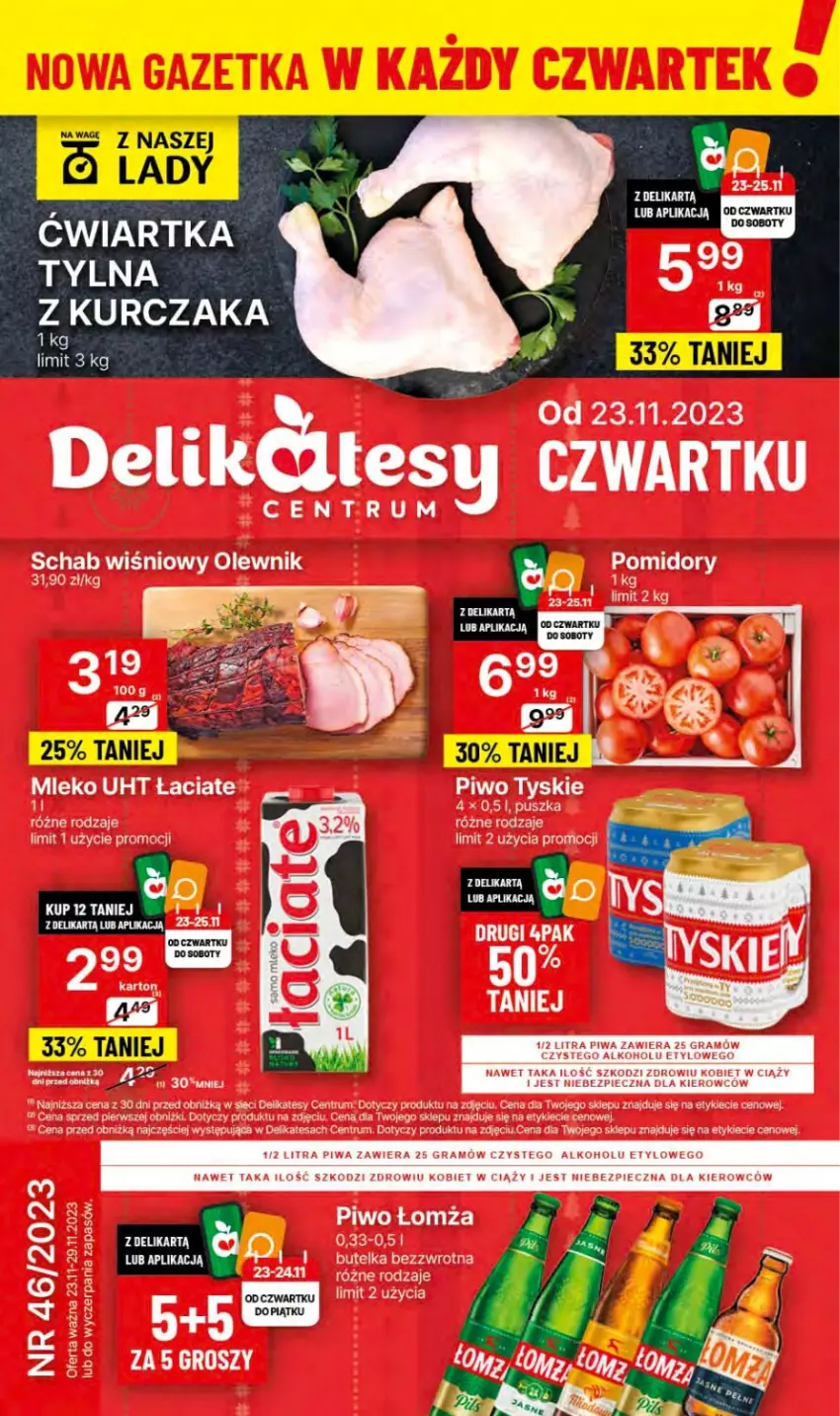 Gazetka promocyjna Delikatesy Centrum - Dyskontowe ceny w Delikatesach Centrum - ważna 23.11 do 29.11.2023 - strona 1 - produkty: Gra, Olewnik, Piec, Piwa, Piwo, Pomidory, Rum, Tyskie