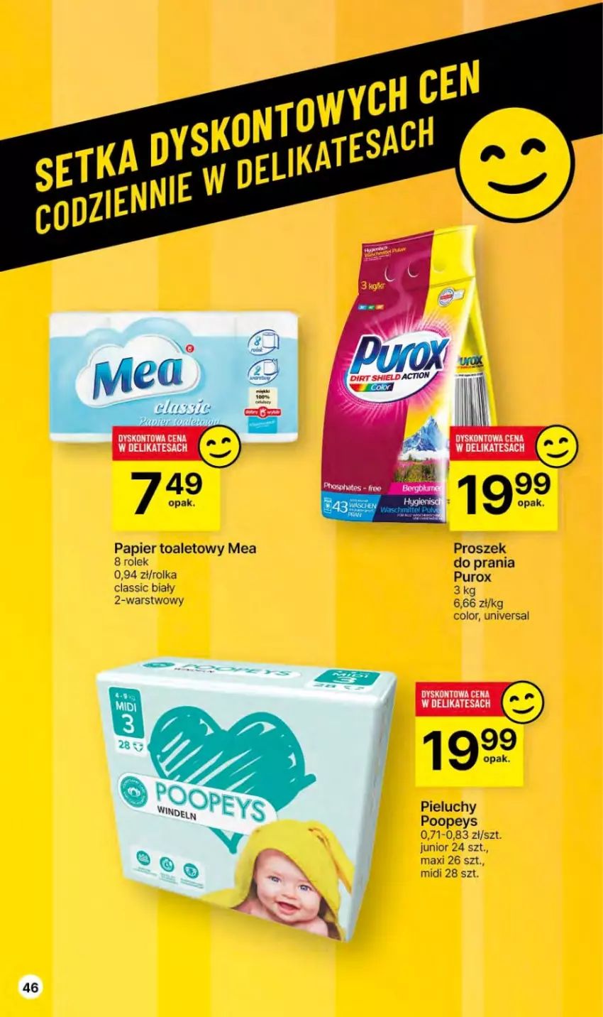 Gazetka promocyjna Delikatesy Centrum - Dyskontowe ceny w Delikatesach Centrum - ważna 23.11 do 29.11.2023 - strona 46 - produkty: Papier, Papier toaletowy, Pieluchy, Proszek do prania, Pur