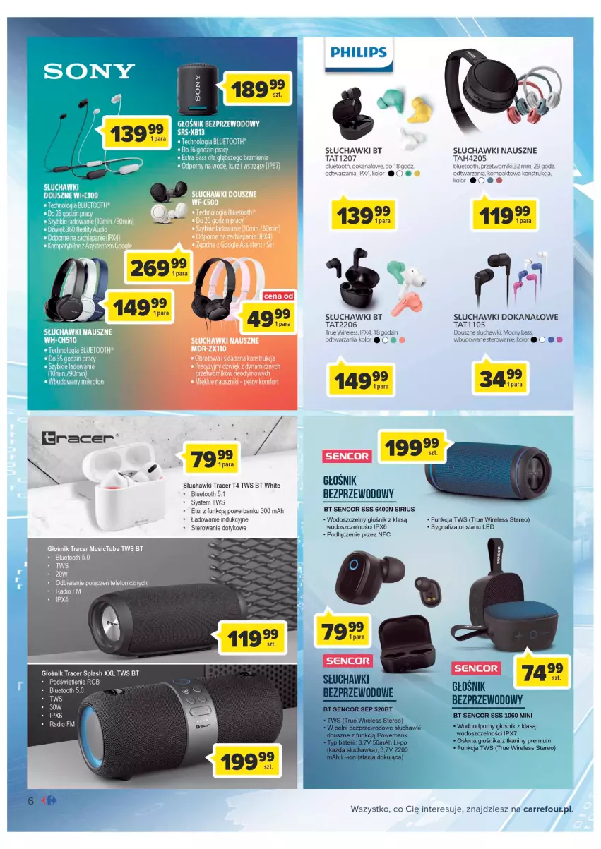 Gazetka promocyjna Carrefour - Gazetka Marki znane i lubiane - ważna 20.09 do 08.10.2022 - strona 6 - produkty: Acer, Głośnik, Mus, Philips, Por, Powerbank, Sencor, Słuchawki, Telefon