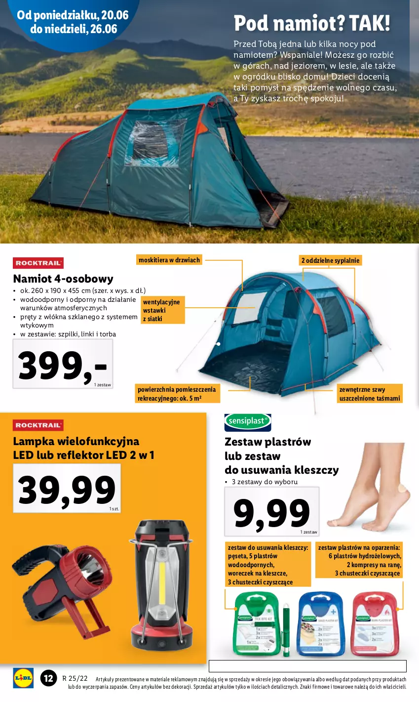 Gazetka promocyjna Lidl - GAZETKA - ważna 20.06 do 26.06.2022 - strona 14 - produkty: Chusteczki, Drzwi, Dzieci, Namiot, Ogród, Pęseta, Por, Reflektor, Reflektor LED, Sok, Torba, Woreczek