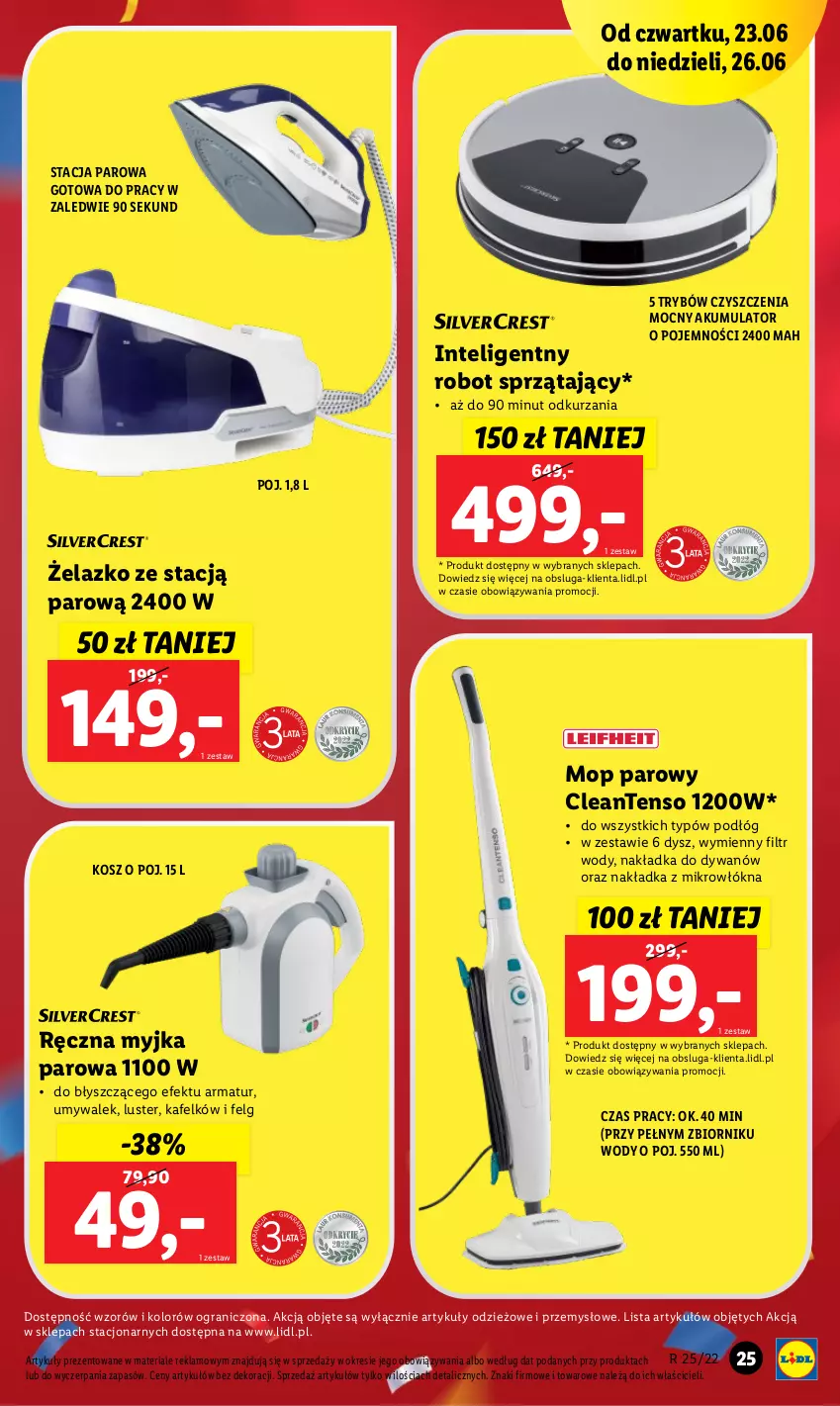 Gazetka promocyjna Lidl - GAZETKA - ważna 20.06 do 26.06.2022 - strona 29 - produkty: Akumulator, Dywan, Gra, Intel, Kosz, LG, Mop, Mop parowy, Robot, Robot sprzątający