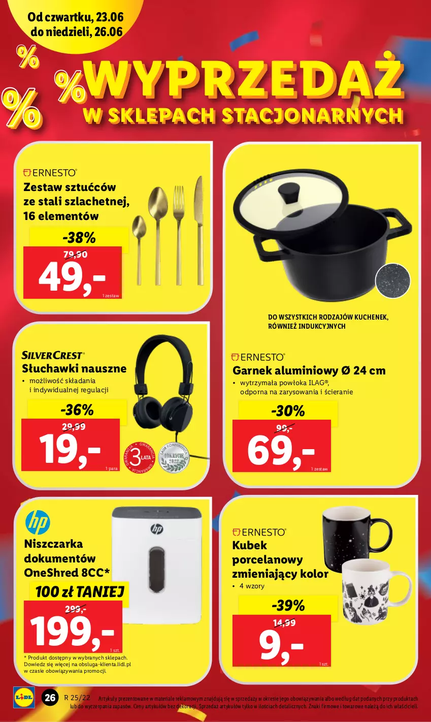 Gazetka promocyjna Lidl - GAZETKA - ważna 20.06 do 26.06.2022 - strona 30 - produkty: Garnek, Kubek, Niszczarka, Por, Słuchawki, Zestaw sztućców