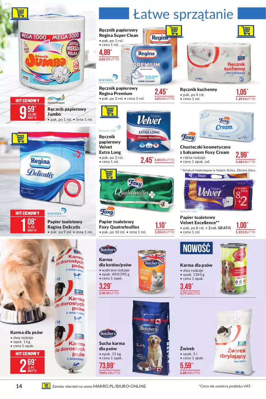 Gazetka promocyjna Makro - [Oferta promocyjna] Artykuły spożywcze - ważna 23.02 do 08.03.2021 - strona 14 - produkty: Biuro, Chusteczki, Chusteczki kosmetyczne, Foxy, Gin, Gra, Papier, Papier toaletowy, Ręcznik, Ręcznik kuchenny, Sprzątanie, Sucha karma, Velvet