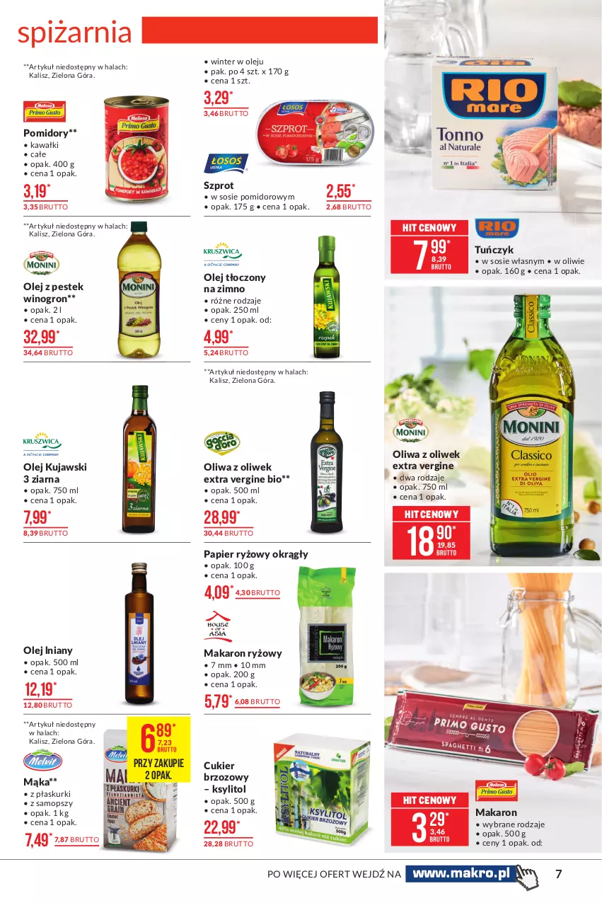 Gazetka promocyjna Makro - [Oferta promocyjna] Artykuły spożywcze - ważna 23.02 do 08.03.2021 - strona 7 - produkty: Cukier, Gin, Kawa, Ksylitol, Kujawski, Mąka, Makaron, Makaron ryżowy, Mop, Olej, Oliwa z oliwek, Papier, Papier ryżowy, Pomidory, Ryż, Sos, Stek, Szprot, Tuńczyk, Wino