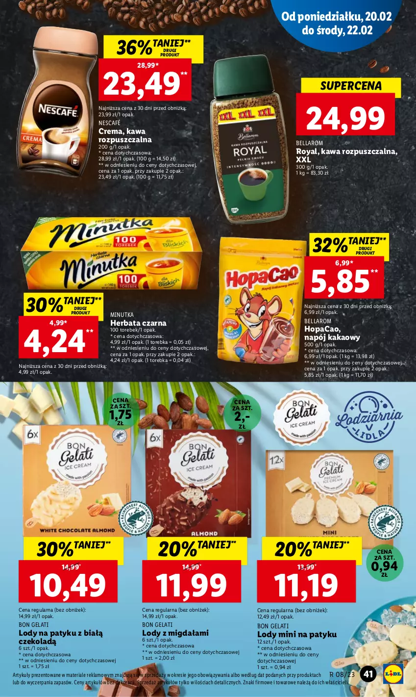 Gazetka promocyjna Lidl - GAZETKA - ważna 20.02 do 22.02.2023 - strona 49 - produkty: Bell, Bella, Herbata, Herbata czarna, Kakao, Kawa, Kawa rozpuszczalna, Lody, Napój, Nescafé, Torebka