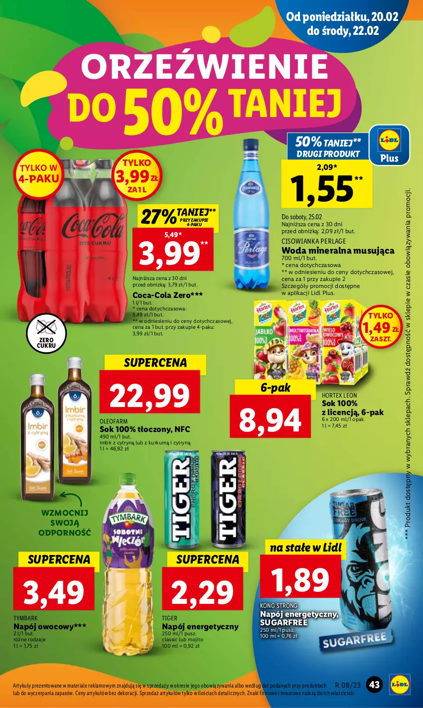 Gazetka promocyjna Lidl - GAZETKA - ważna 20.02 do 22.02.2023 - strona 51 - produkty: Cisowianka, Coca-Cola, Fa, Hortex, Imbir, Leon, Mus, Napój, Napój energetyczny, Oleo, Oleofarm, Por, Sok, Tiger, Tymbark, Woda, Woda mineralna