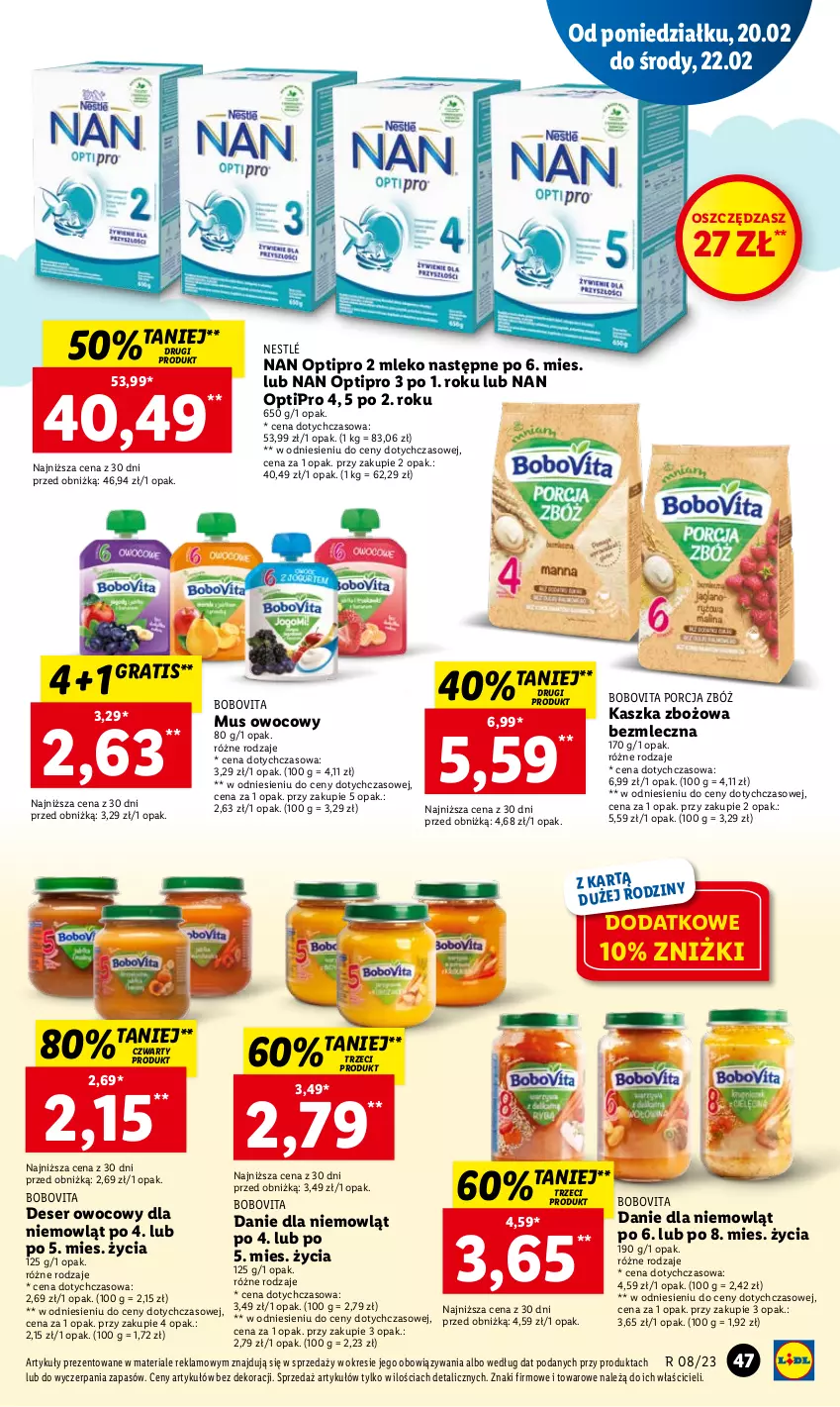 Gazetka promocyjna Lidl - GAZETKA - ważna 20.02 do 22.02.2023 - strona 55 - produkty: BoboVita, Deser, Deser owocowy, Gra, Mleko, Mus, NAN Optipro, Nestlé, O nas, Por, Ser