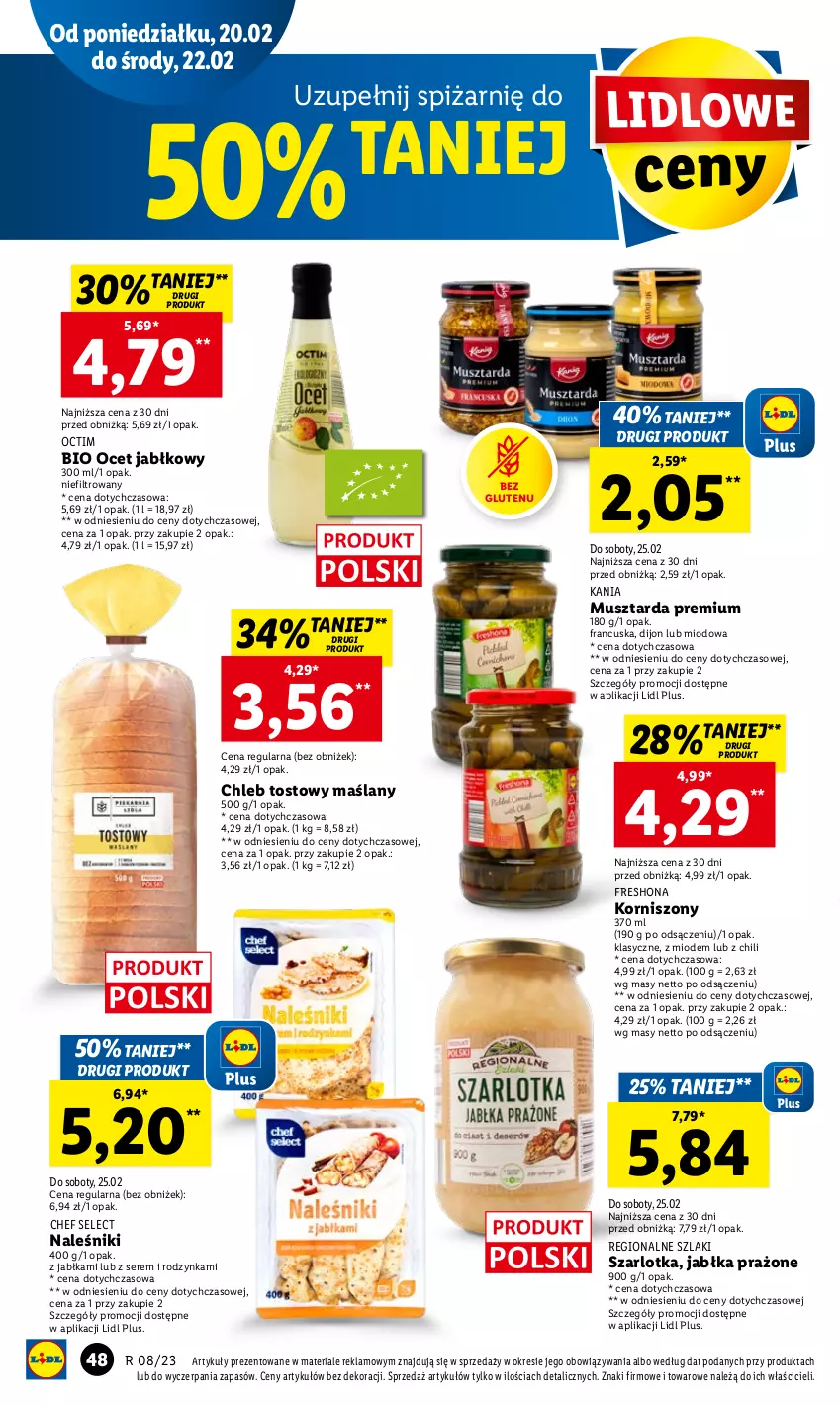 Gazetka promocyjna Lidl - GAZETKA - ważna 20.02 do 22.02.2023 - strona 56 - produkty: Chleb, Chleb tostowy, Jabłka, Jabłka prażone, Korniszony, Mus, Musztarda, Naleśniki, Ocet, Ser, Szarlotka