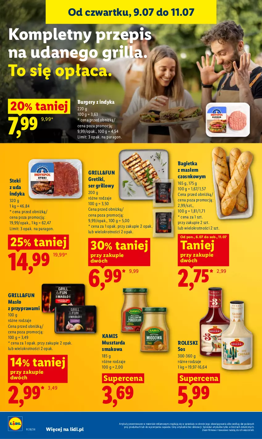 Gazetka promocyjna Lidl - Gazetka ważna od 9.07 do 11.07 - ważna 09.07 do 11.07.2026 - strona 52 - produkty: Bagietka, Burger, Grill, Kamis, Masło, Mus, Musztarda, Ser, Sos, Stek