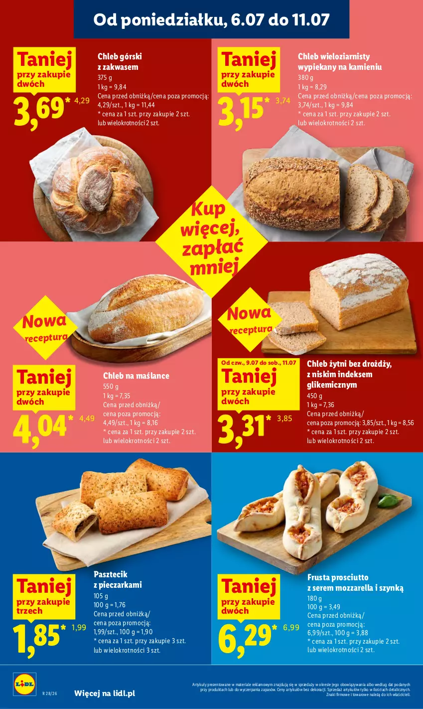 Gazetka promocyjna Lidl - Gazetka ważna od 9.07 do 11.07 - ważna 09.07 do 11.07.2026 - strona 54 - produkty: Chleb, Chleb wieloziarnisty, Mozzarella, Pasztecik z pieczarkami, Piec, Pieczarka, Prosciutto, Rust, Ser