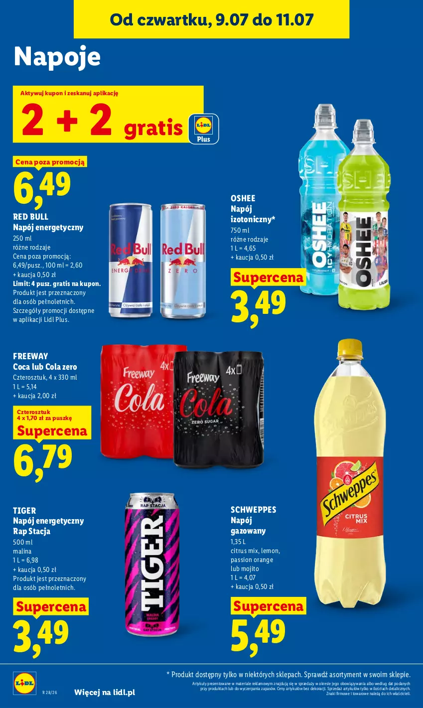 Gazetka promocyjna Lidl - Gazetka ważna od 9.07 do 11.07 - ważna 09.07 do 11.07.2026 - strona 68 - produkty: Gra, Napój, Napój energetyczny, Napój gazowany, Napój izotoniczny, Napoje, Oshee, Red Bull, Schweppes, Tiger