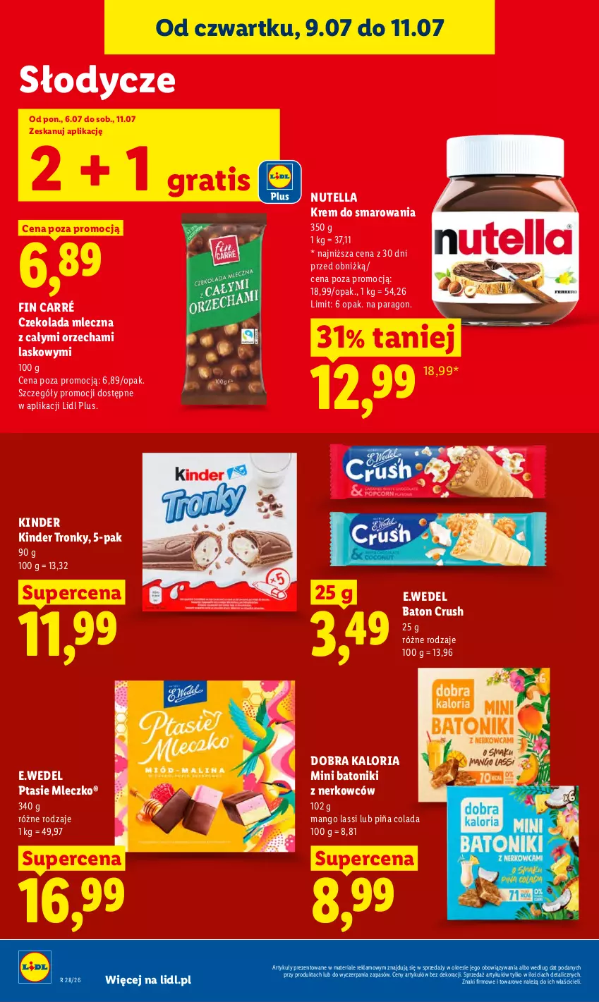 Gazetka promocyjna Lidl - Gazetka ważna od 9.07 do 11.07 - ważna 09.07 do 11.07.2026 - strona 80 - produkty: Baton, Czekolada, Czekolada mleczna, Gra, Kinder, Mango, Mleczko, Nutella, Piña Colada, Ptasie mleczko, Tonik
